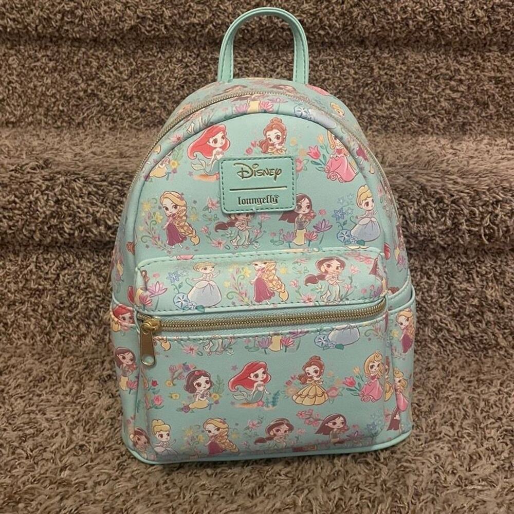 Loungefly Disney Princess Chibi Mini Backpack Mint Green Floral AOP NWT